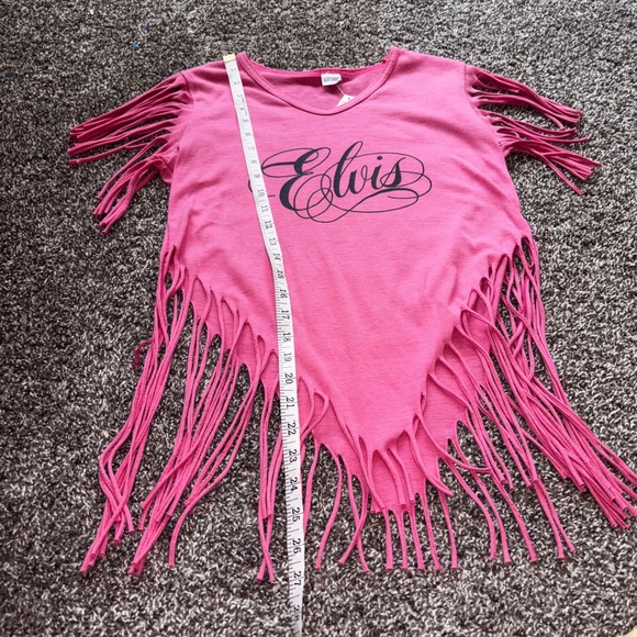 Vintage 80s Lourson Pink Elvis Graceland Fringed Tee Shirt Top Size L - Picture 3 of 6